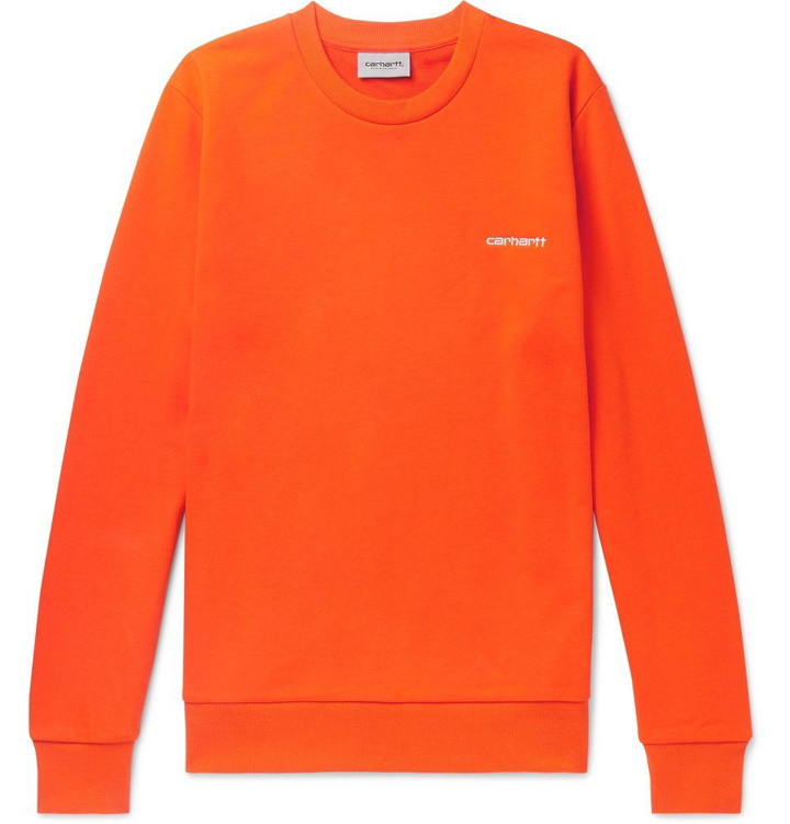 Photo: Carhartt WIP - Logo-Embroidered Loopback Cotton-Blend Jersey Sweatshirt - Orange