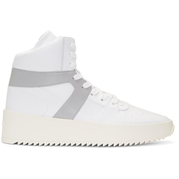 Photo: Fear of God White and Grey Basketball High-Top Sneakers