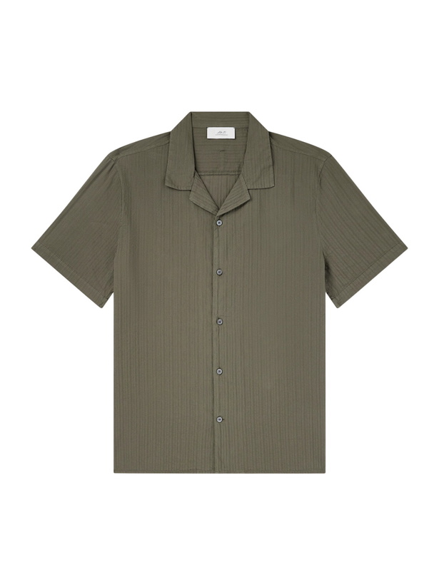 Photo: Mr P. - Camp-Collar Embroidered Cotton Shirt - Green