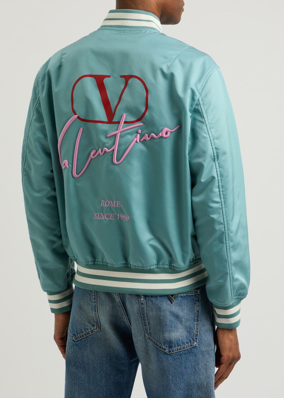 Valentino Logo-embroidered Nylon Bomber Jacket Stone