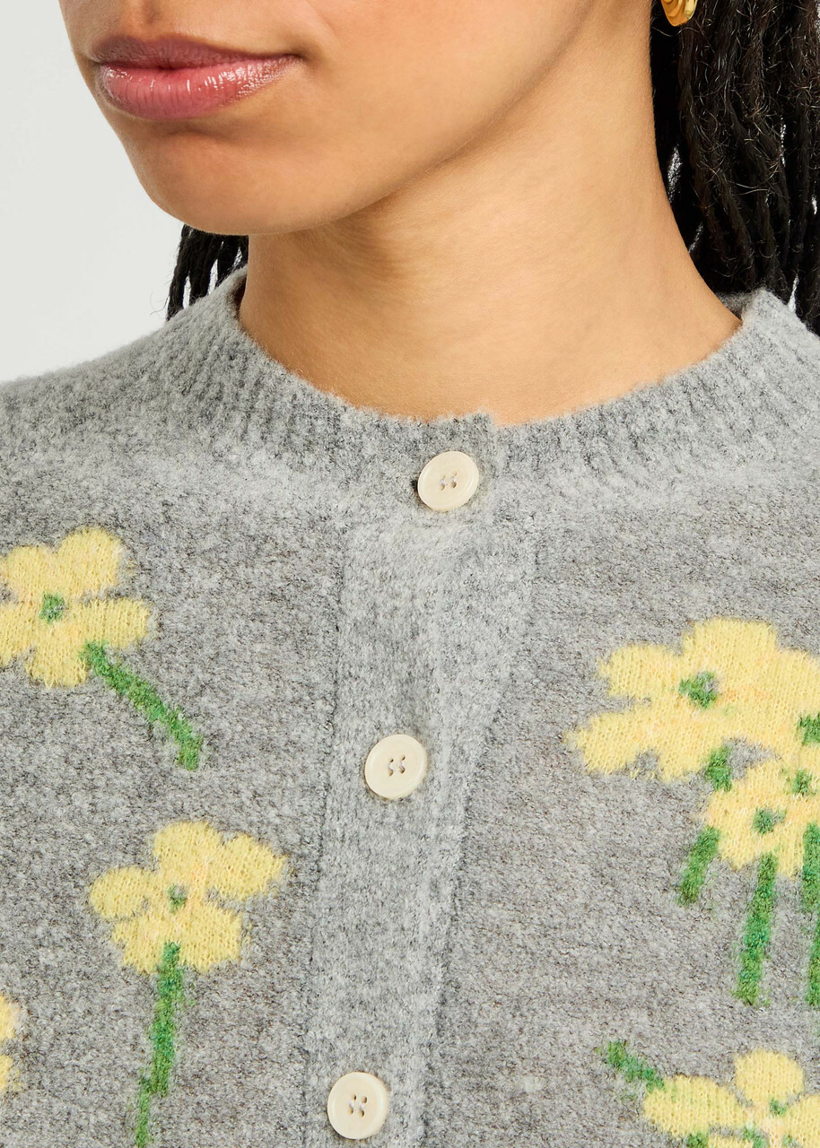 Bernadette Nonna Floral-intarsia Wool-blend Cardigan Grey