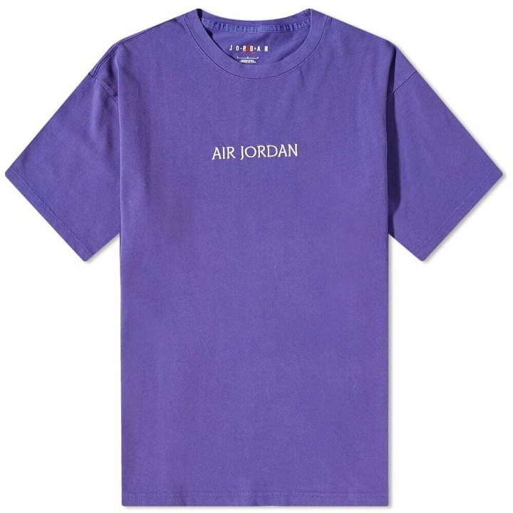 Photo: Air Jordan Men's Wordmark Fleece T-Shirt in Dark Concord/Sail