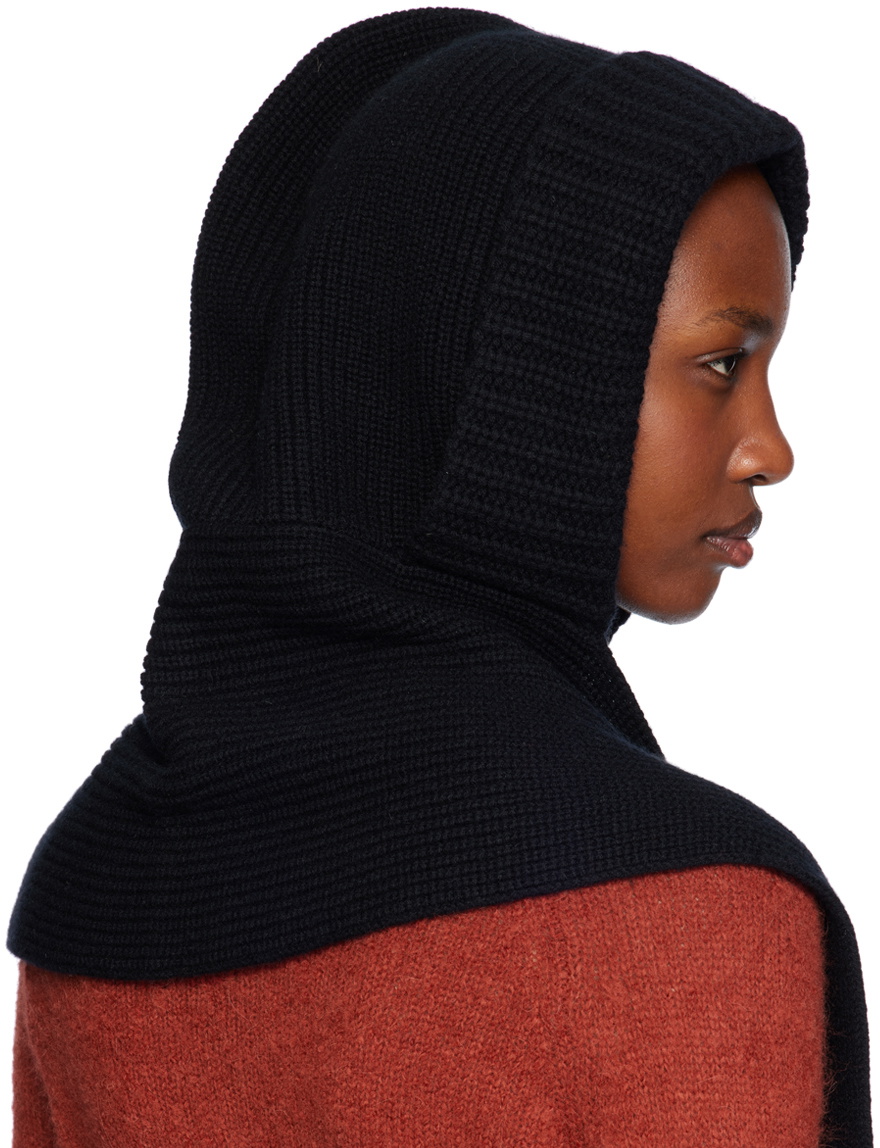 Yves Salomon Black Cashmere & Wool Hooded Scarf
