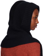 Yves Salomon Black Cashmere & Wool Hooded Scarf