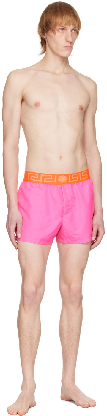 Versace Underwear Pink Greca Border Swim Shorts Versace Underwear