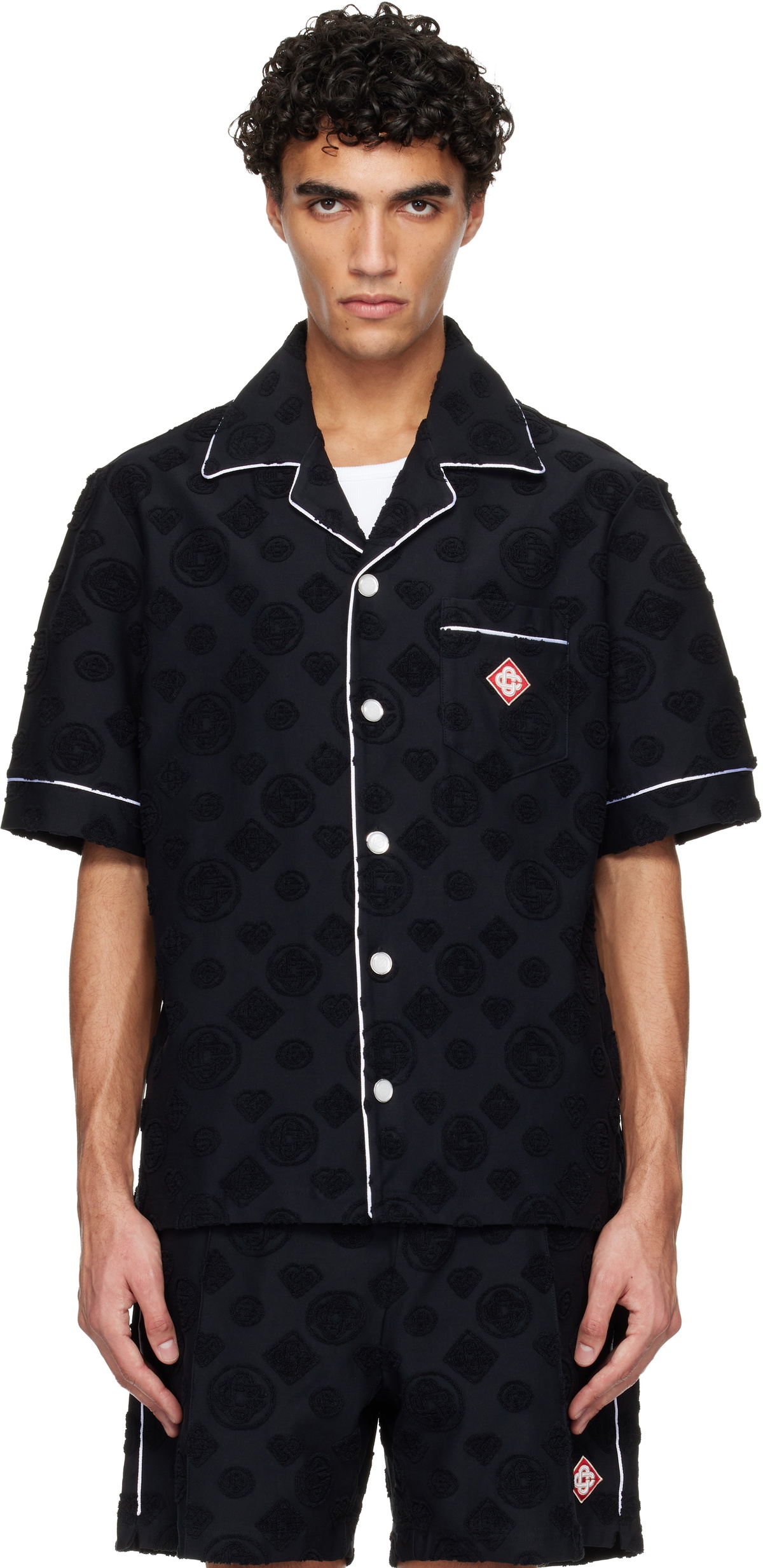Casablanca Black Towelling Monogram Short Sleeve Shirt