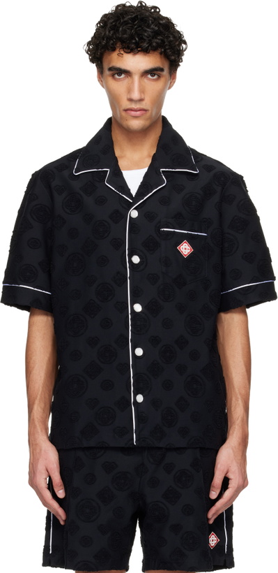 Photo: Casablanca Black Towelling Monogram Short Sleeve Shirt