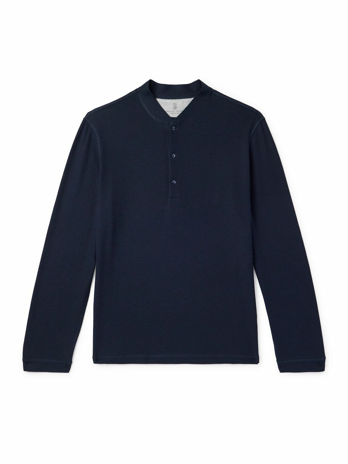 Brunello Cucinelli - Cotton and Silk-Blend Henley T-Shirt - Blue