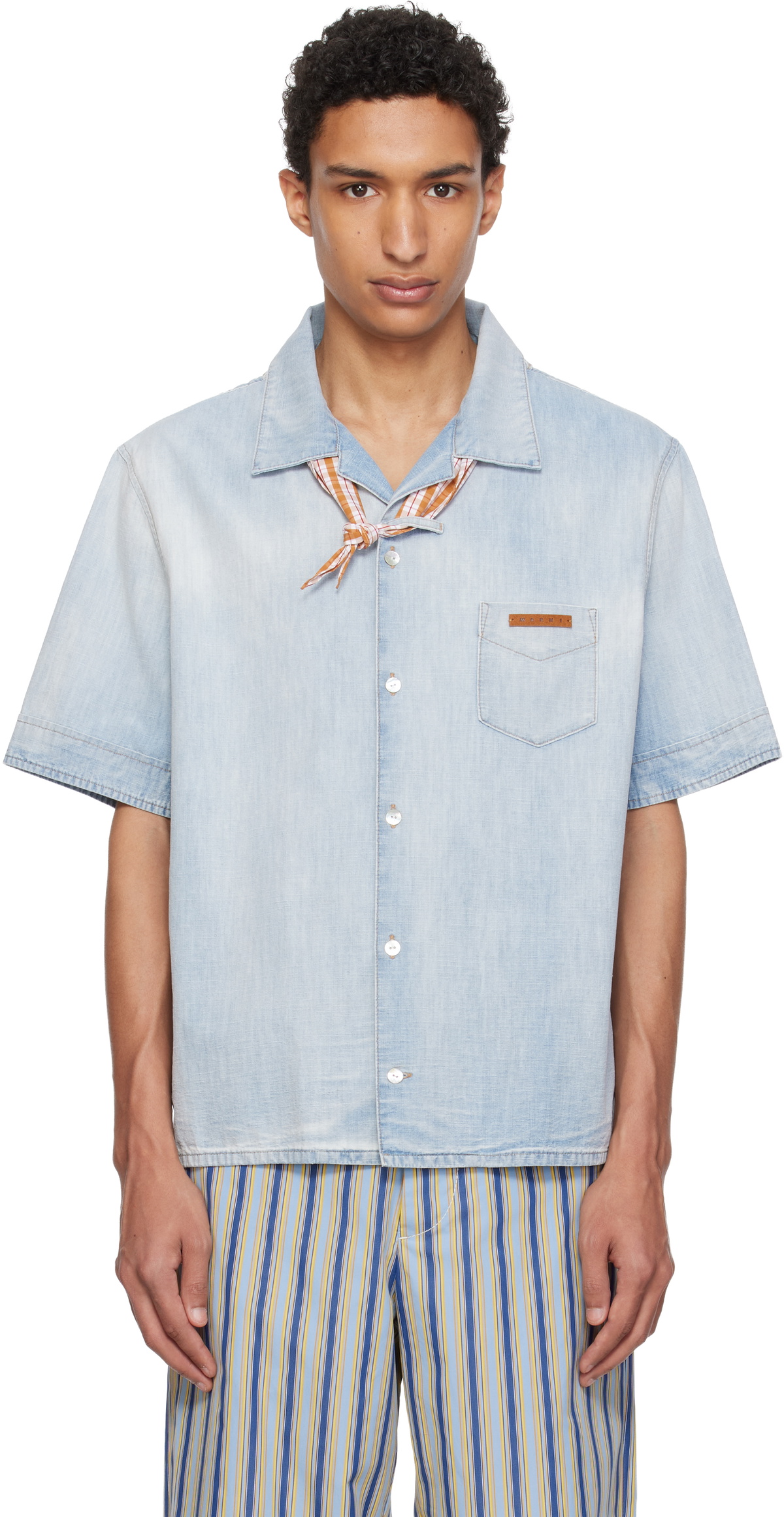 Marni Blue Chambray Neck Tie Shirt