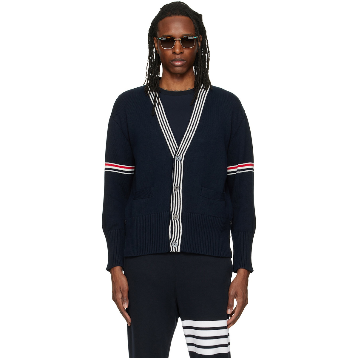 Thom Browne Men's Classic Merino Cardigan in Navy Thom Browne