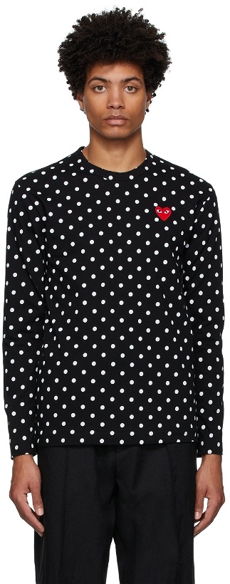 Photo: COMME des GARÇONS PLAY Black Polka Dot Heart Patch Long Sleeve T-Shirt