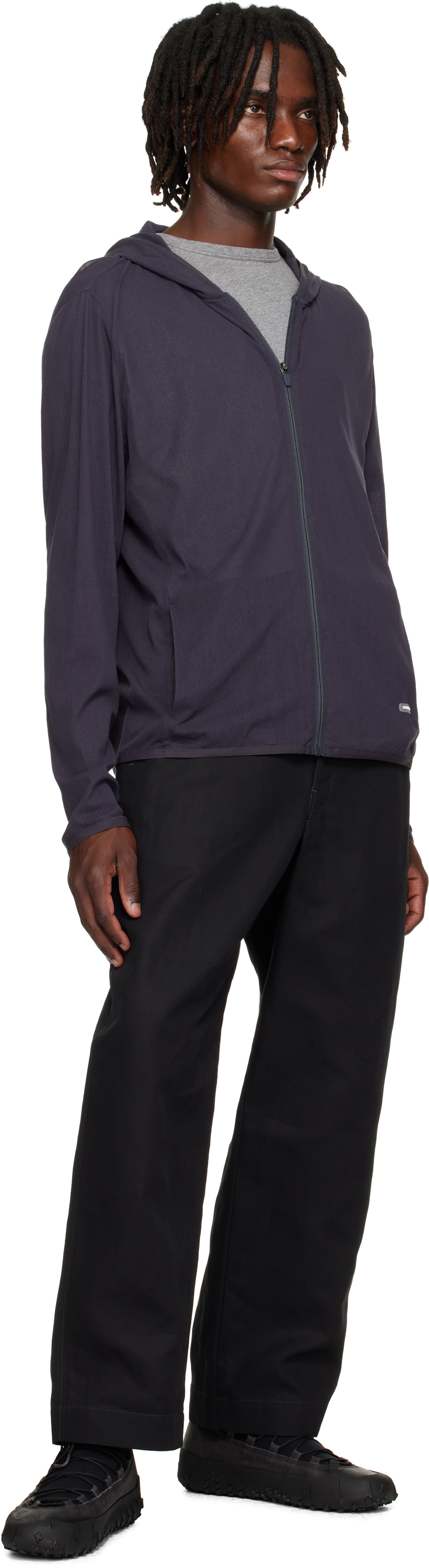 AMOMENTO Gray Mesh Hooded Zip Jacket