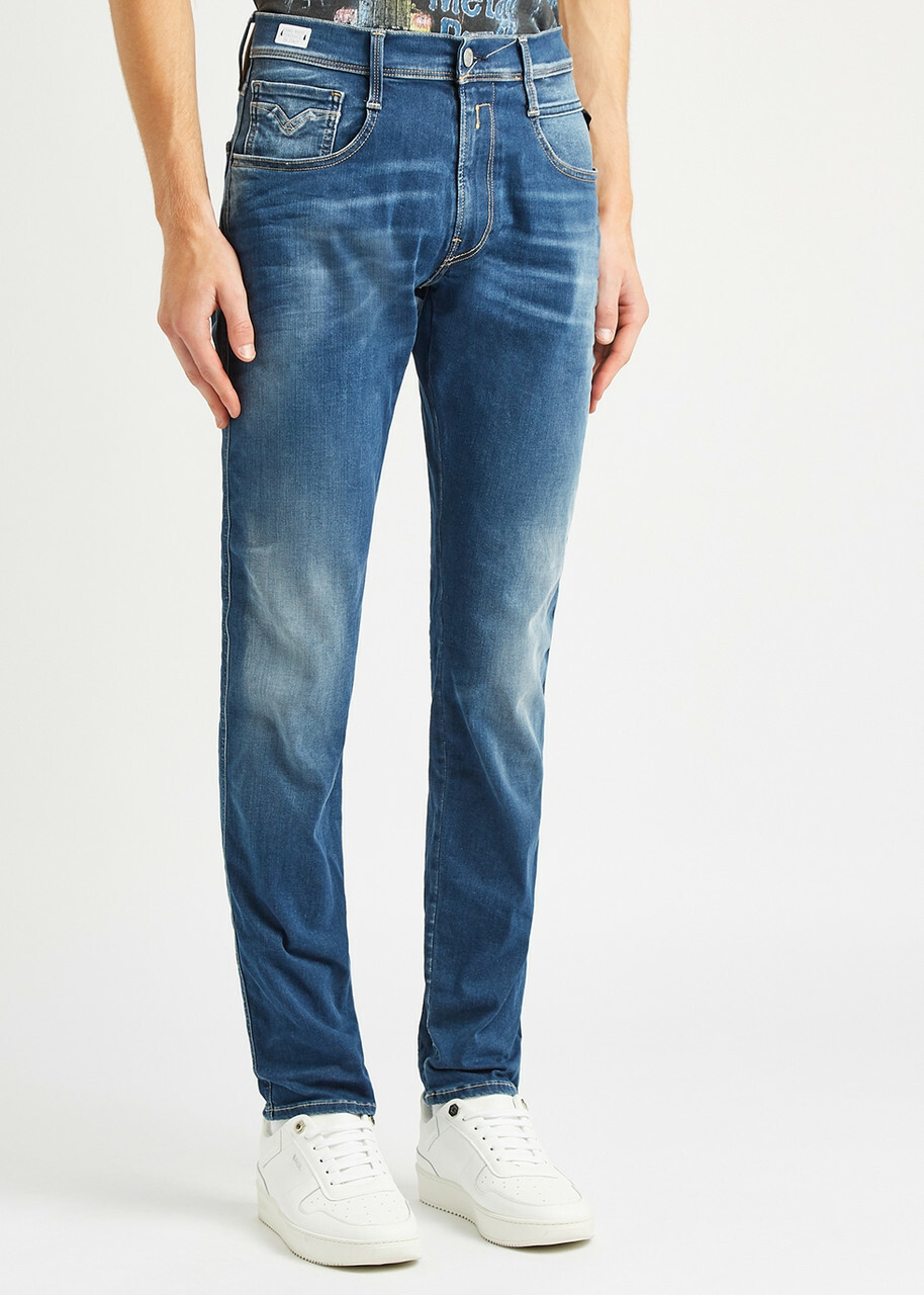 Replay Anbass Hyperflex Re-Used Blue Slim-leg Jeans Mid Blu