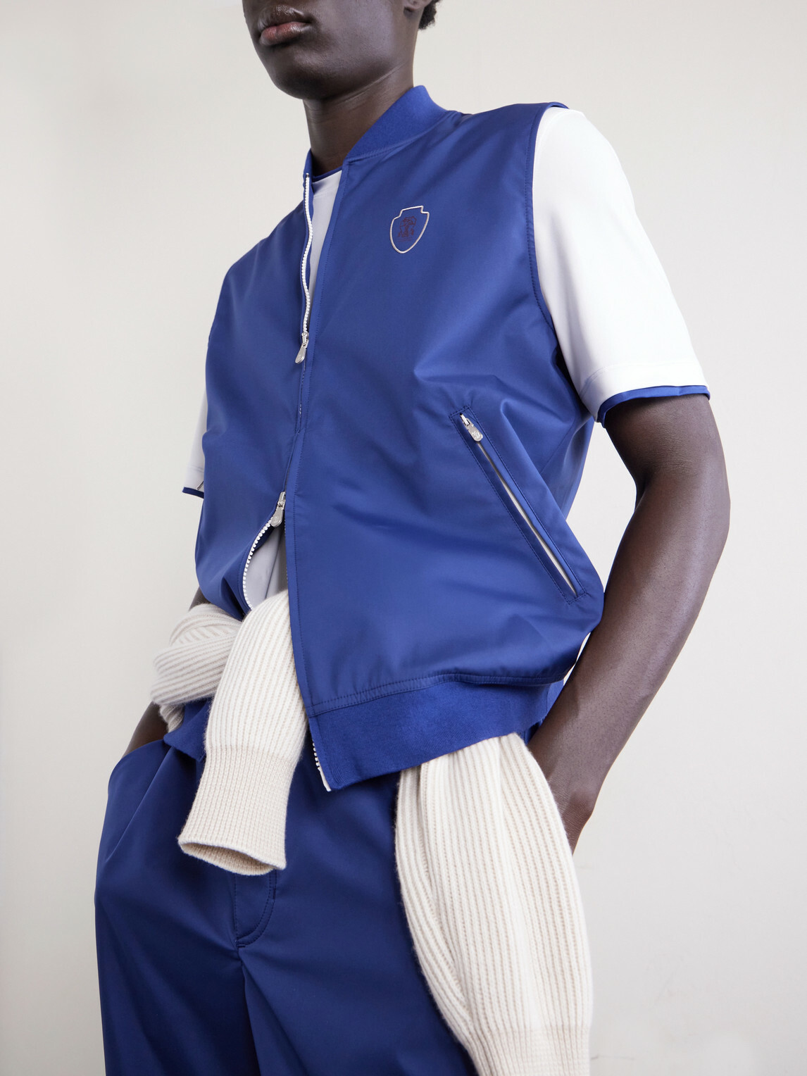 Brunello Cucinelli - Logo-Appliquéd Tech-Shell Gilet - Blue