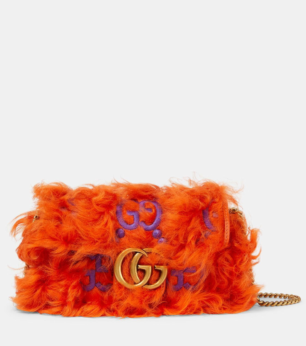 ショルダーバッグ・ポシェット Shearling Trim Super Mini GG Marmont Shoulder Bag GUCCI Shearling Matelasse Super Mini GG Marmont Shoulder Bag