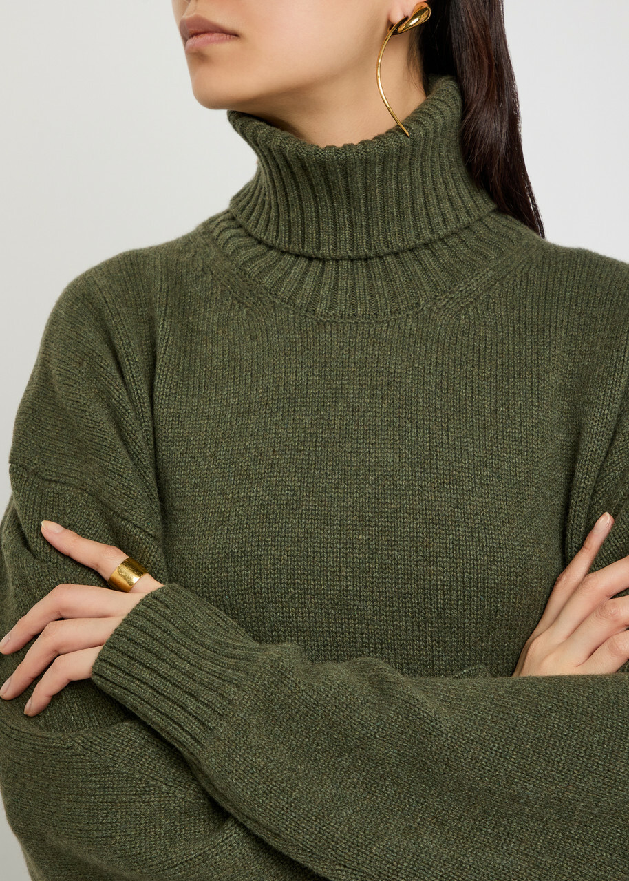 Another Tomorrow Turtle-neck Cashmere and Wool-blend Jumper Dark Green