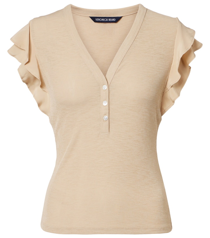 Photo: Veronica Beard Aphrodite ribbed-knit ruffled top