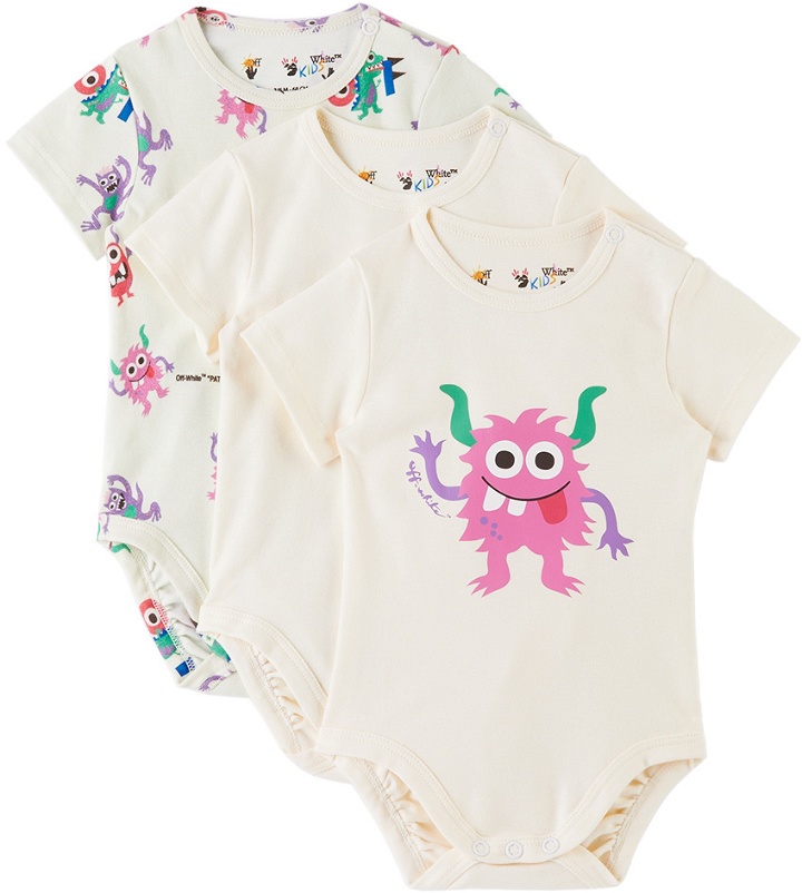 Photo: Off-White Baby Three-Pack Off-White Monster Bodysuits