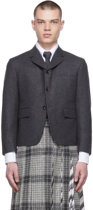 Photo: Thom Browne Grey Wool Cropped Sport Blazer