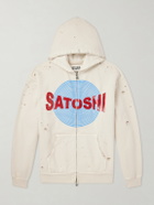 Satoshi Nakamoto - Motoslug Logo-Print Distressed Cotton-Jersey Hoodie - White