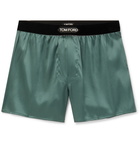 TOM FORD - Velvet-Trimmed Stretch-Silk Satin Boxer Shorts - Green