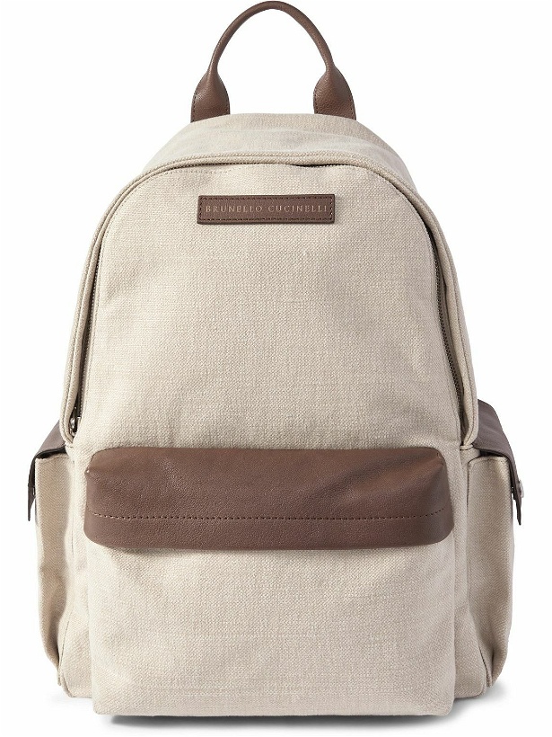 Photo: Brunello Cucinelli - Logo-Appliquéd Leather and Suede-Trimmed Canvas Backpack