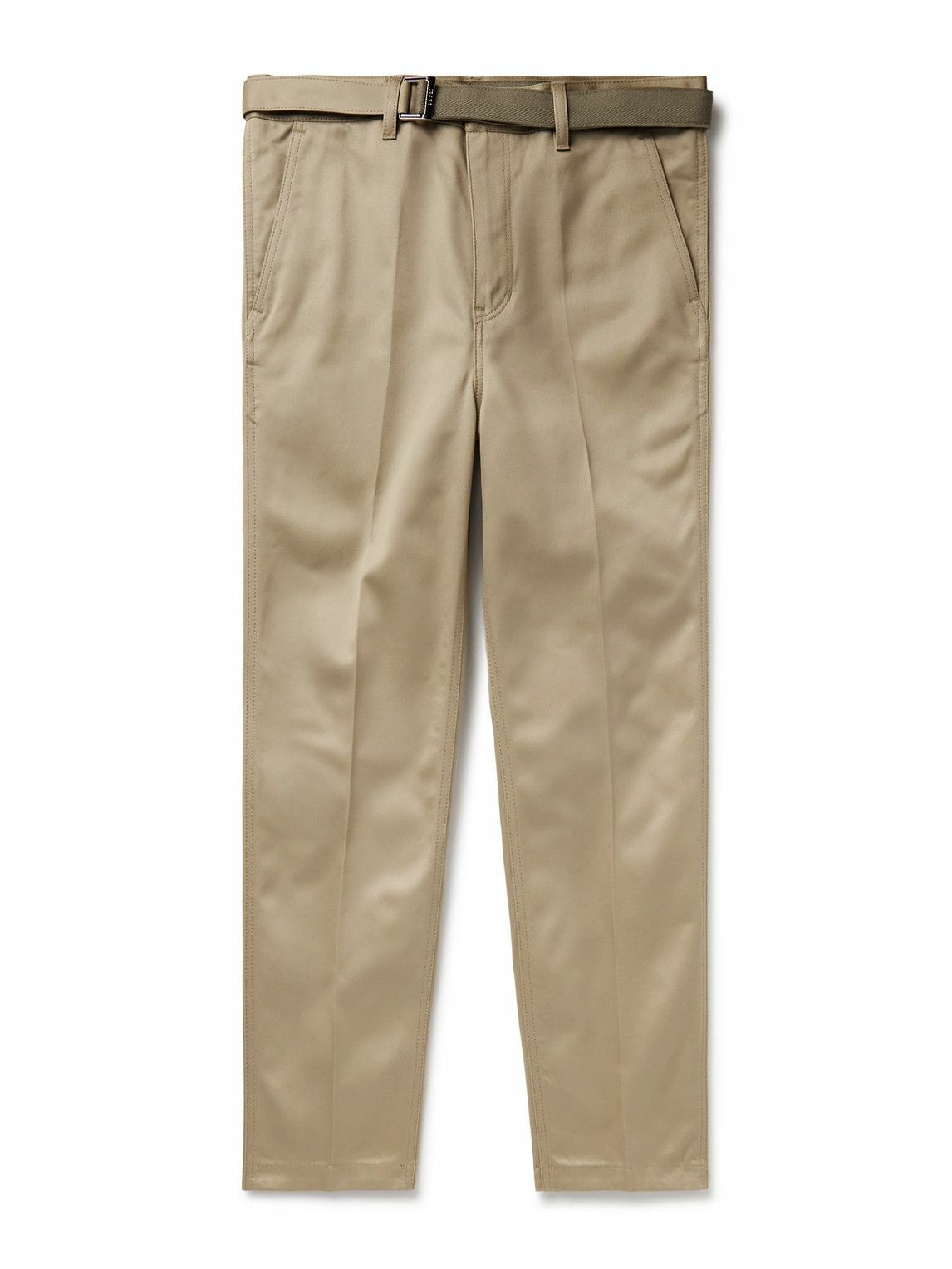 Sacai - Slim-Fit Straight-Leg Belted Cotton-Twill Trousers - Neutrals Sacai