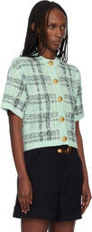 BALMAIN Green Buttoned Shiny Light Tweed Cardigan