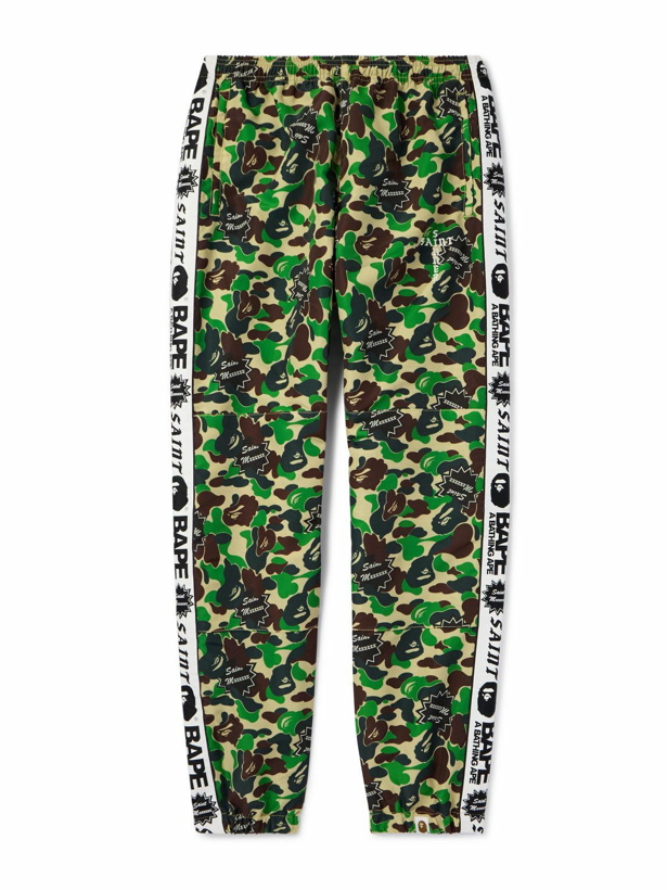 Photo: SAINT Mxxxxxx - BAPE® Straight-Leg Webbing-Trimmed Camouflage-Print Shell Trousers - Green