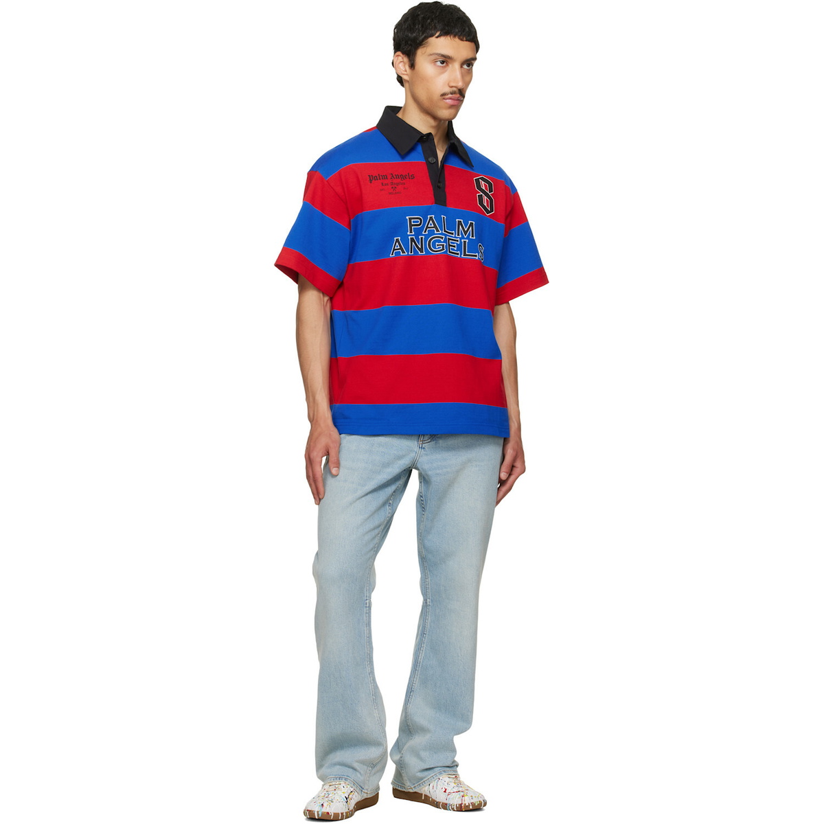 Palm Angels Blue & Red CB Palm Sport Stripes S/S Polo