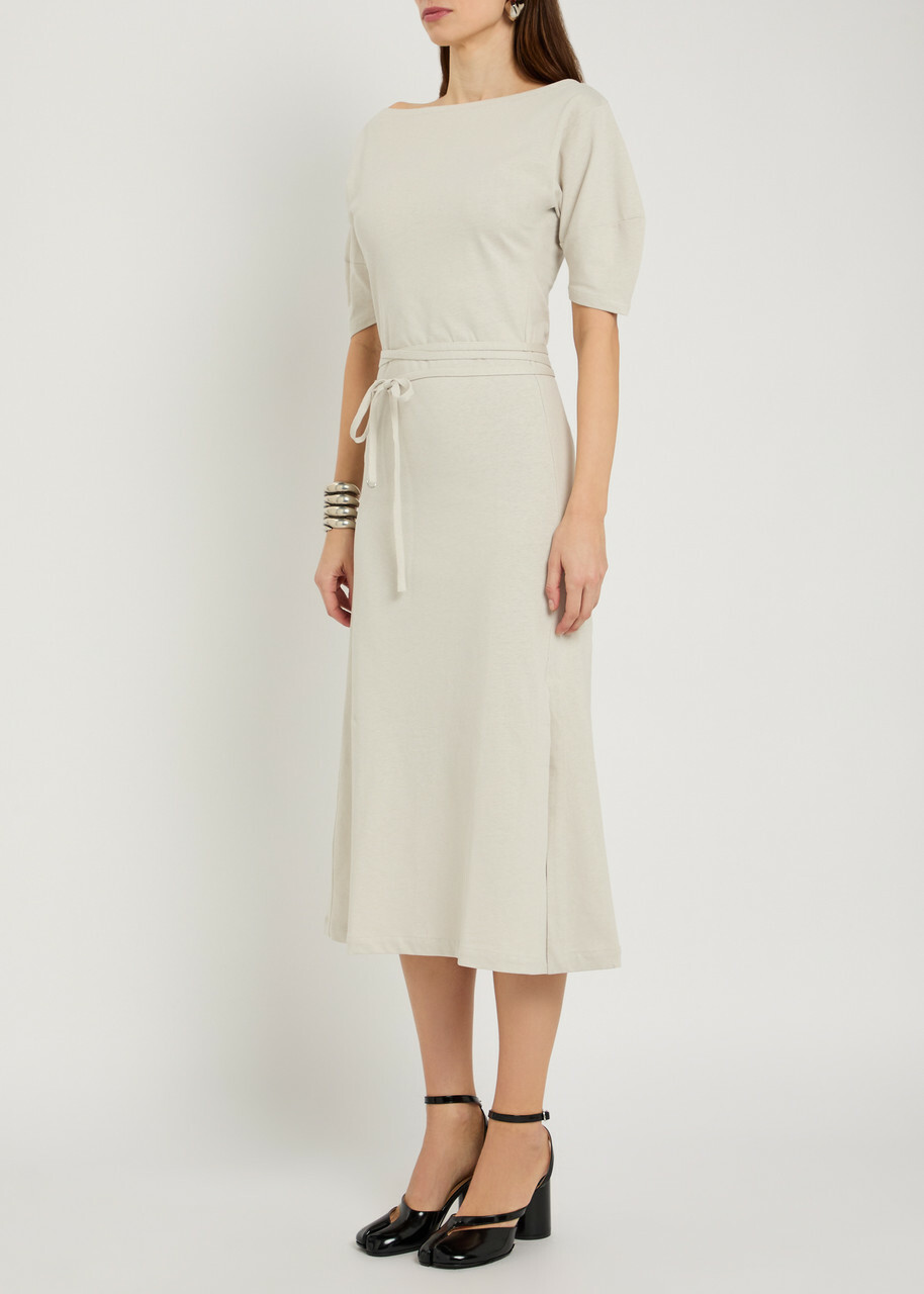 Lemaire Belted Off-the-shoulder Cotton-blend Midi Dress Off White