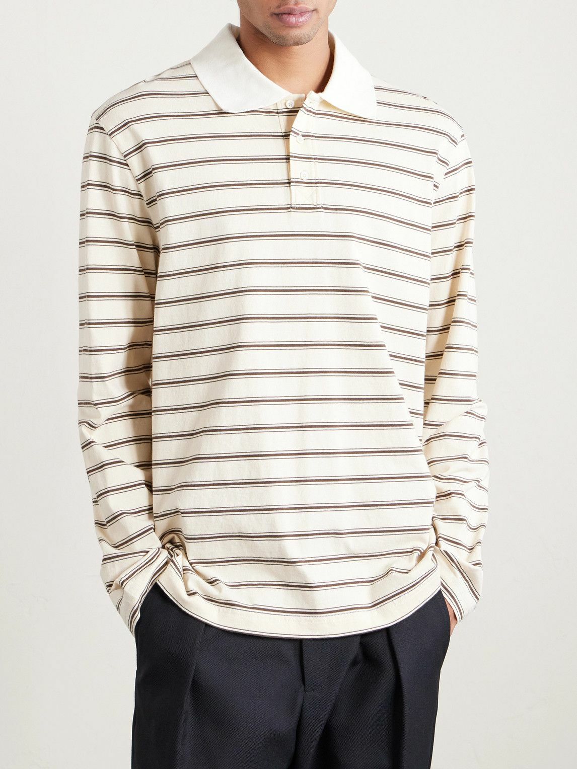 A.P.C. - Striped Organic Cotton-Jersey Polo Shirt - Neutrals