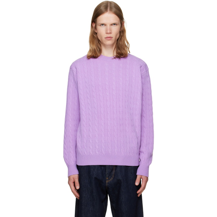 Photo: vowels Purple Cable Knit Crewneck Sweater