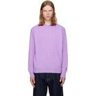 vowels Purple Cable Knit Crewneck Sweater