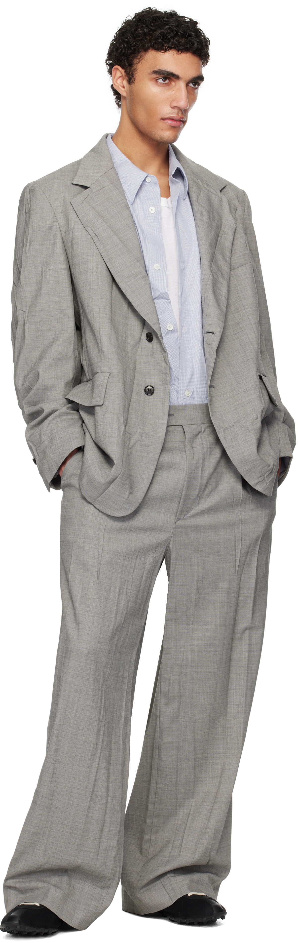 Hed Mayner Gray Crinkled Blazer