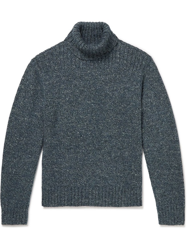 Photo: RRL - Wool, Cotton and Linen-Blend Rollneck Sweater - Blue