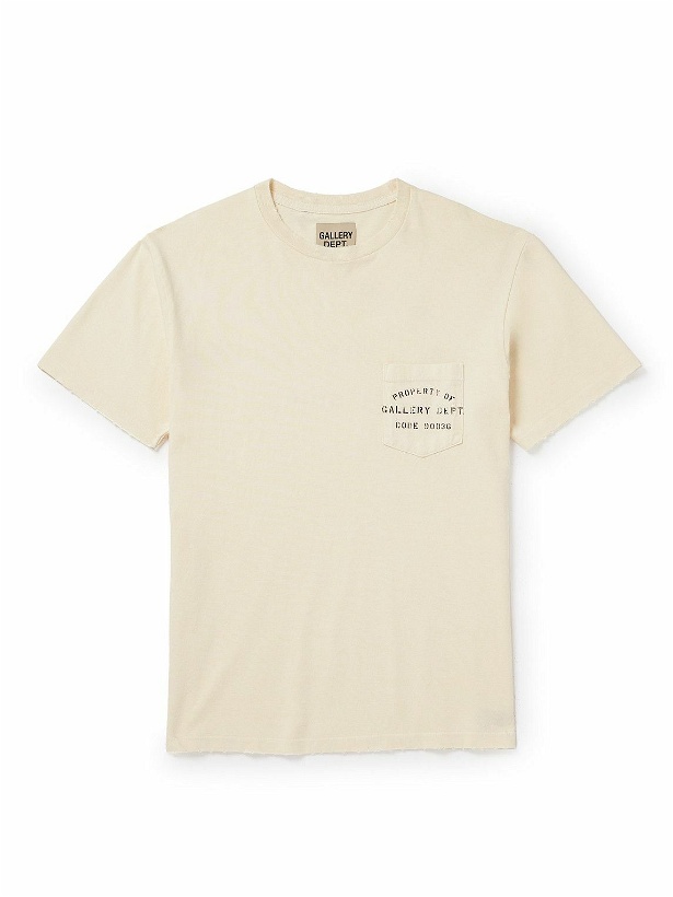 Photo: Gallery Dept. - Property Stencil Logo-Print Distressed Cotton-Jersey T-Shirt - Neutrals