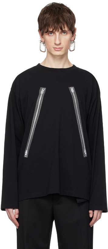 Photo: MM6 Maison Margiela Black Rasterised Zip Long Sleeve T-Shirt