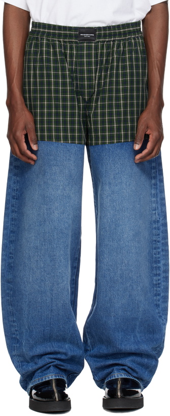 Photo: Alexander Wang Blue & Green Boxer Combo Loose Jeans