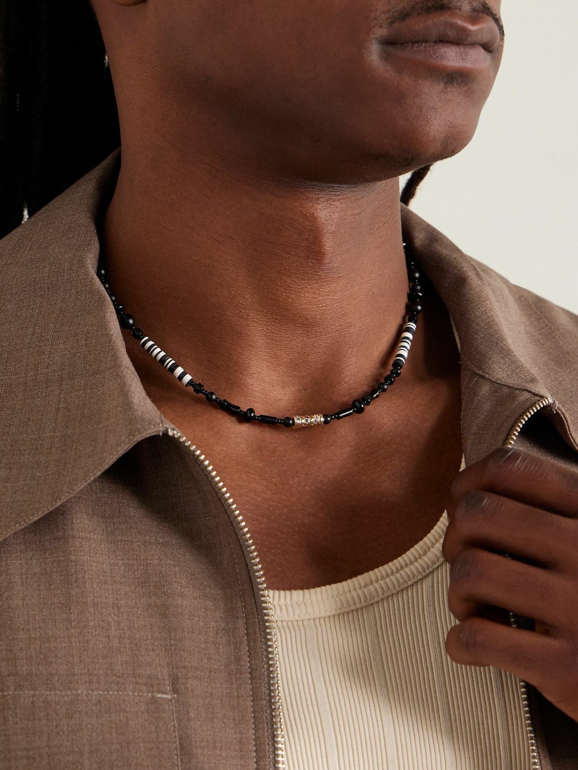 Luis Morais - 14-Karat Gold, Agate and Sapphire Beaded Necklace
