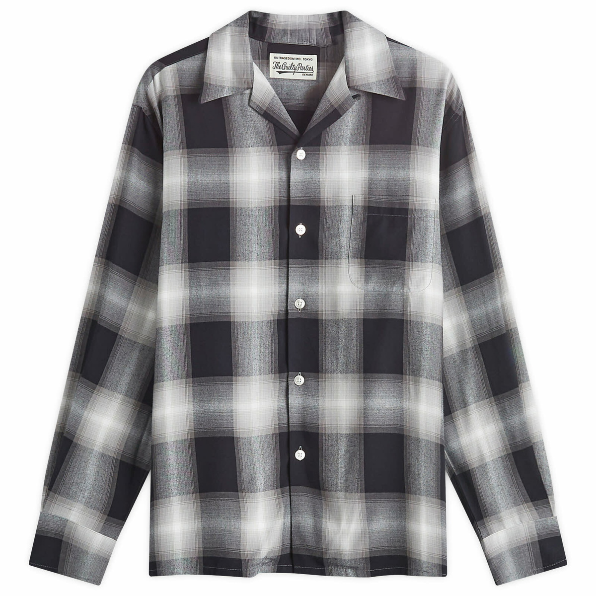 Wacko Maria Men's Type-1 Ombre Check Open Collar Shirt in Grey