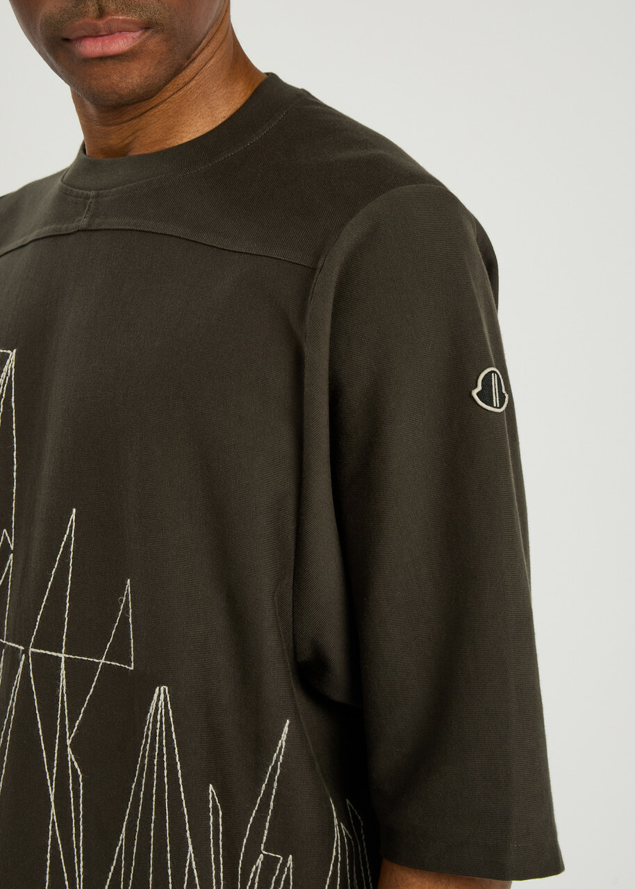 Rick Owens X Moncler Jumbo Embroidered Cotton T-shirt Brown