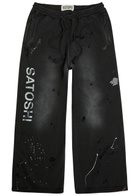 Satoshi Nakamoto Luke Printed Distressed Wide-leg Cotton Sweatpants Black