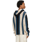 Jil Sander Beige and Blue Knit Striped Hoodie