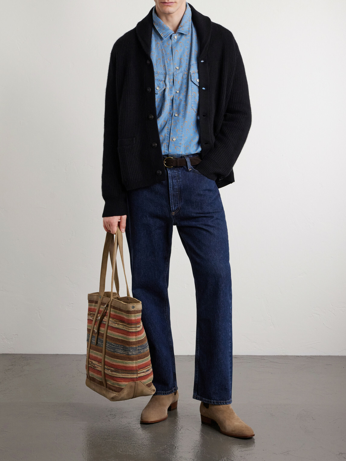 RRL - Murphy Medium Suede-Trimmed Woven Cotton Tote Bag