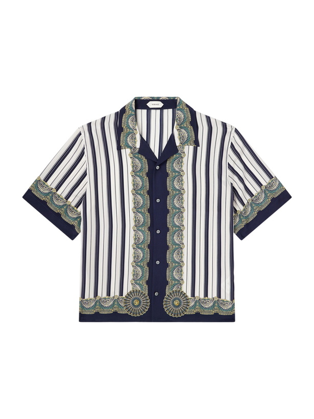 Photo: Versace - Striped Silk-Crepe de Chine Shirt - Blue