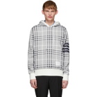 Thom Browne White and Navy Jacquard Shadow Hoodie