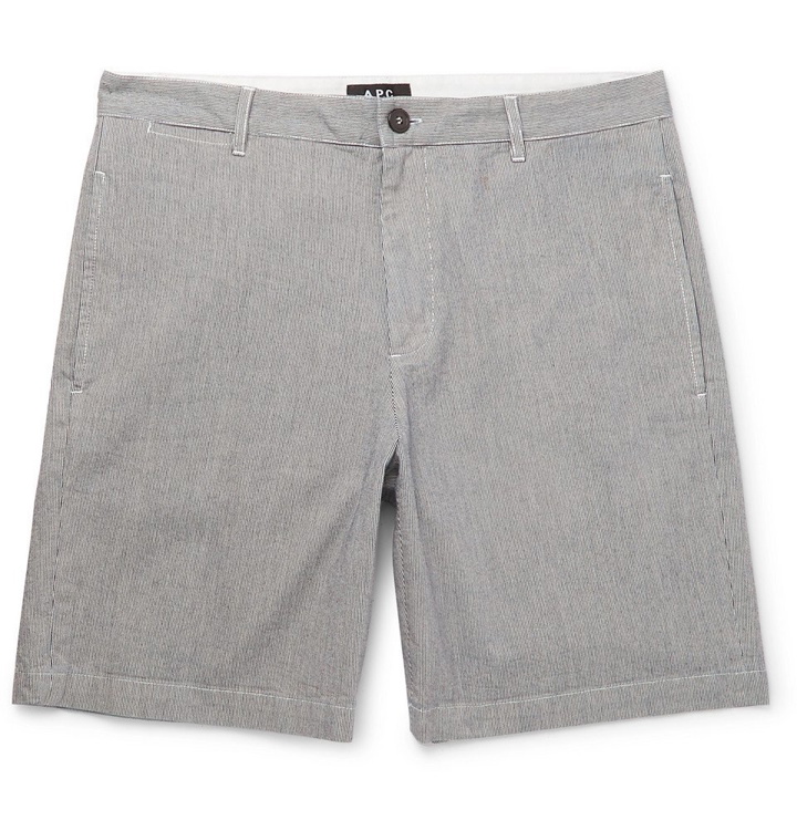 Photo: A.P.C. - Striped Cotton-Blend Chino Shorts - Gray