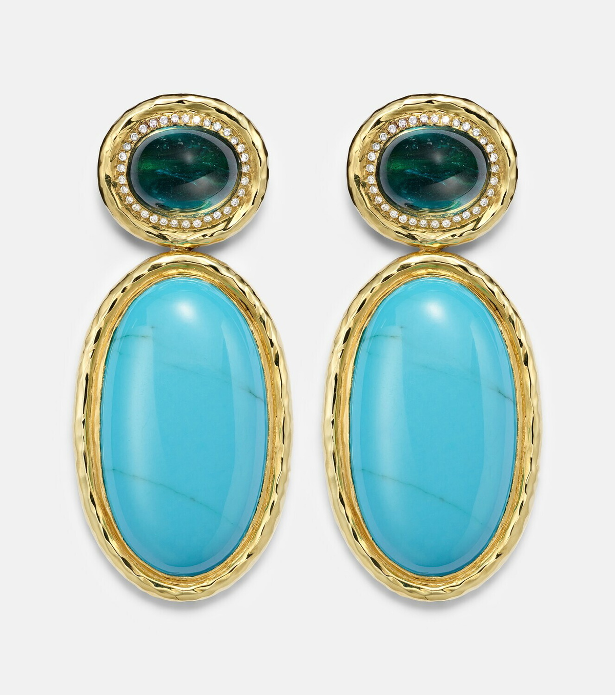 Octavia Elizabeth Bermuda Blue 18kt gold drop earrings with turquoise, tourmaline, and diamonds
