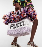 Pucci Logo Small raffia-trimmed tote